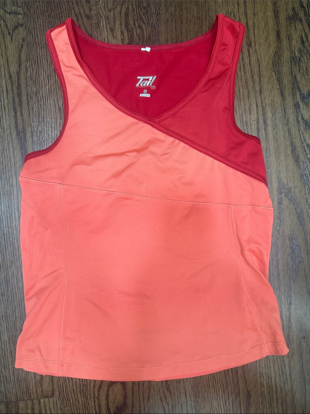 Tail Red and Coral Diagonal Colorblock V-Neck Tank